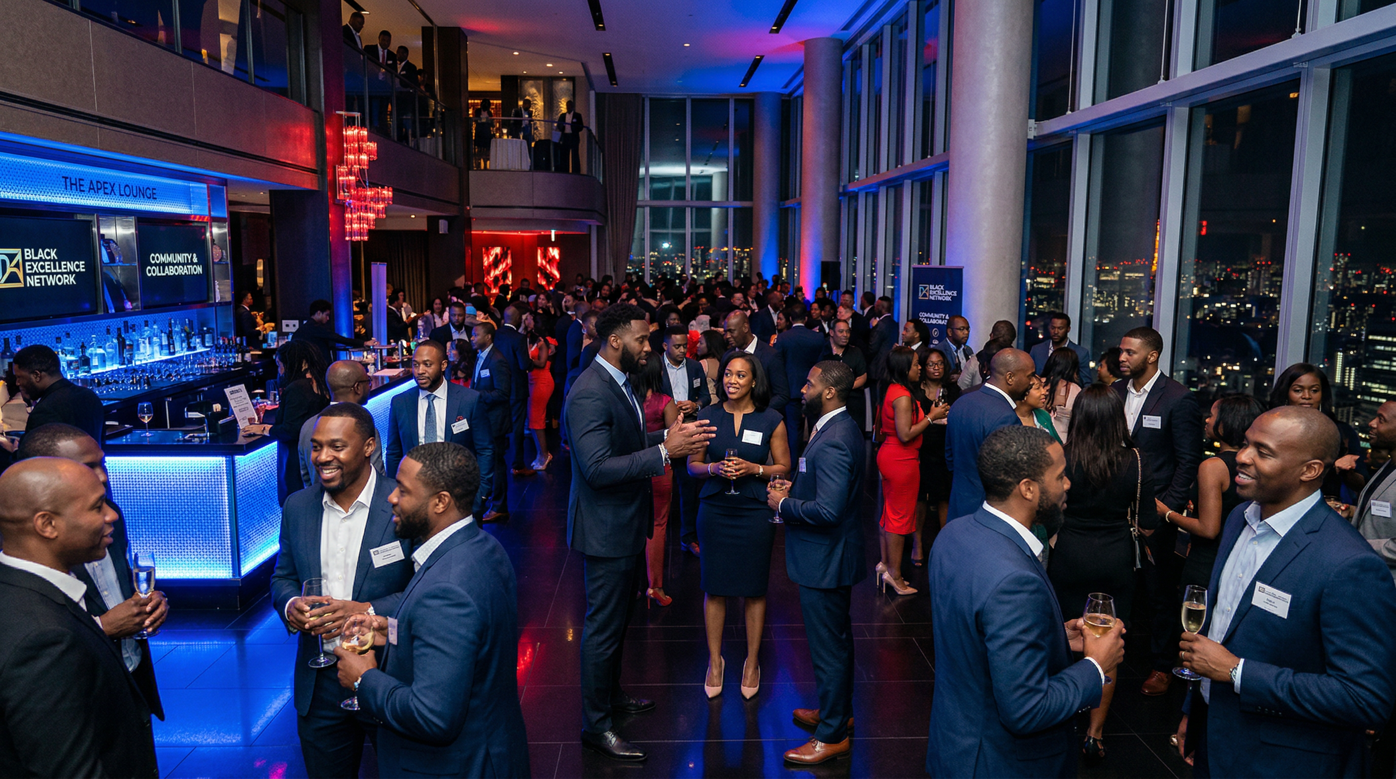 Upscale networking event with Black professionals and athletes